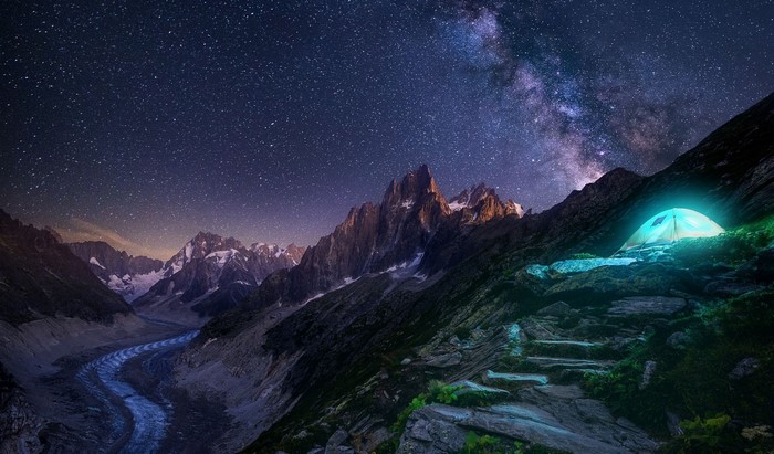 Camping under the Milky Way in the Alps