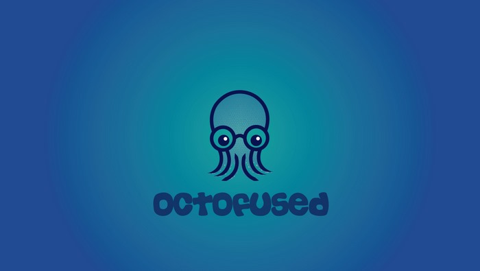 Octofused logo with octopus wearing glasses