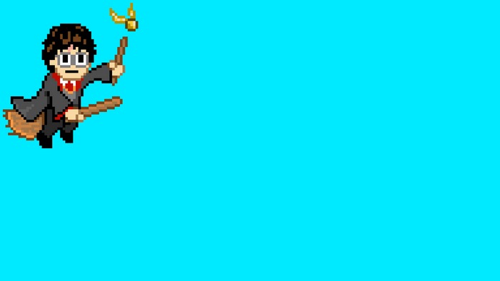 Pixel art Harry Potter on a broomstick