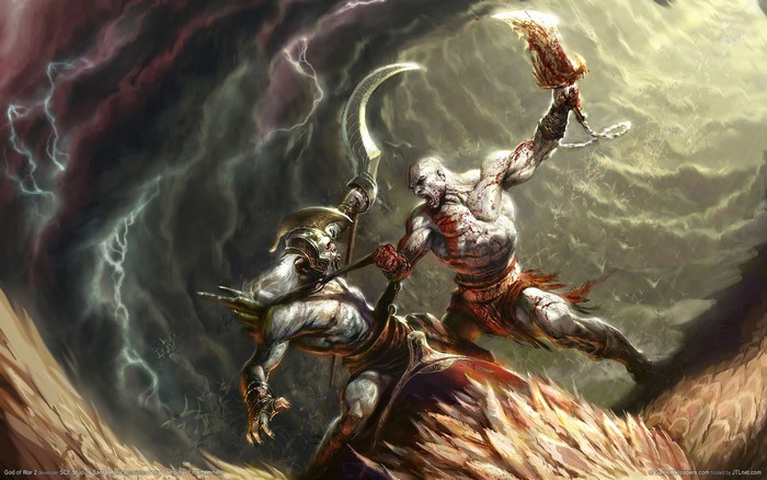 Kratos fighting Zeus in God of War