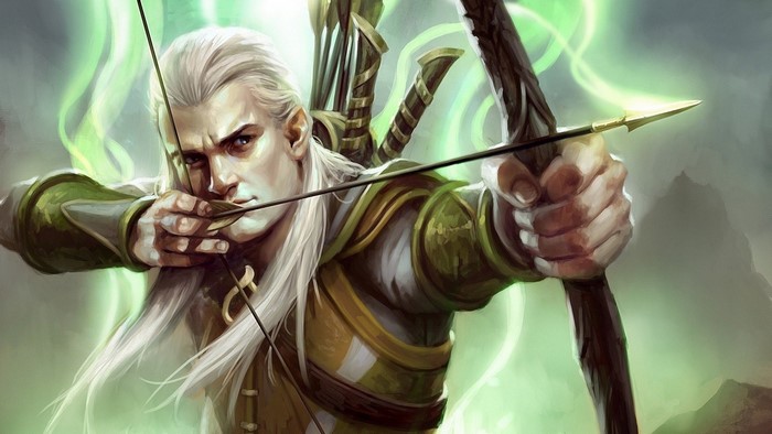 Legolas from The Hobbit drawing a bow