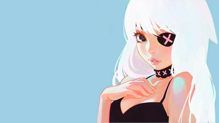 Girl with white hair and eyepatch by Ilya Kuvshinov