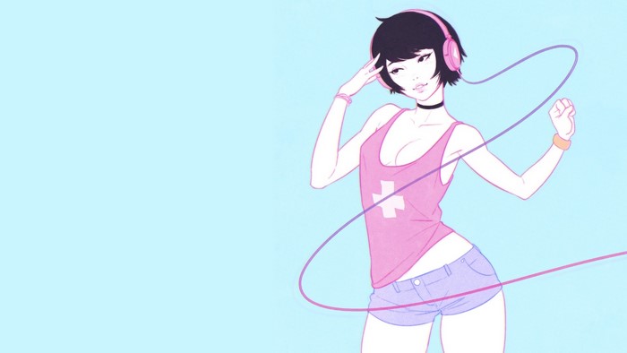 Woman with headphones listening to music