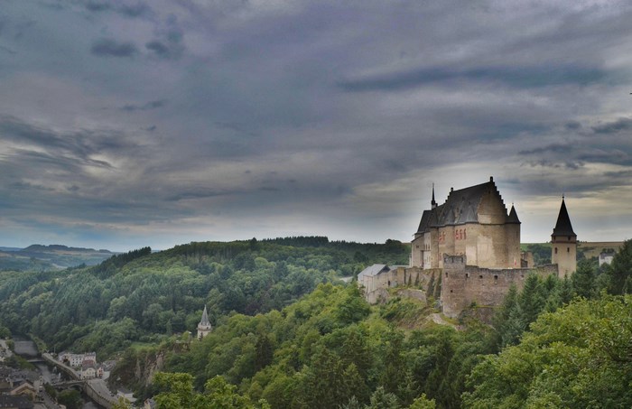 Vianden Castle in Luxembourg on a cloudy day