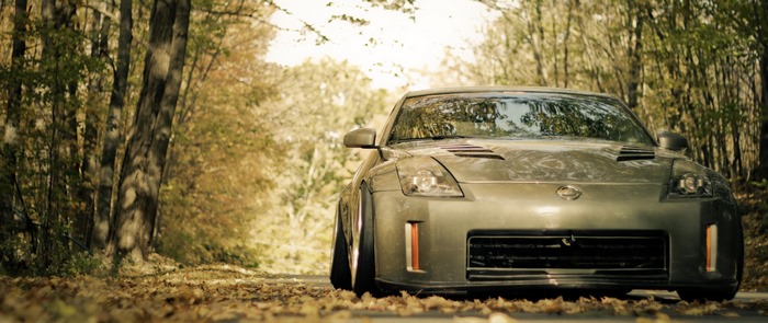Nissan 350Z on a forest road