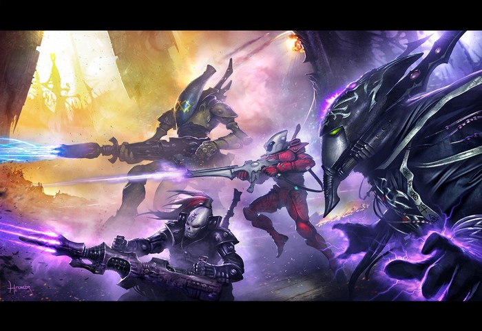 Warhammer 40,000 Eldar and Dark Eldar Battle