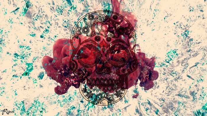 Abstract Sugar Skull with Red and Teal Texture