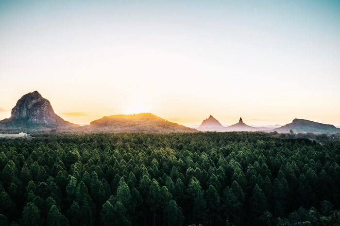 Glass House Mountains at Sunrise, Sunshine Coast, Australia