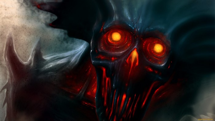 Demonic creature with glowing red eyes