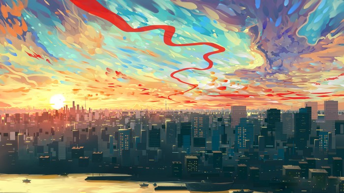 alexander komarov artwork illustration sunset cityscape
