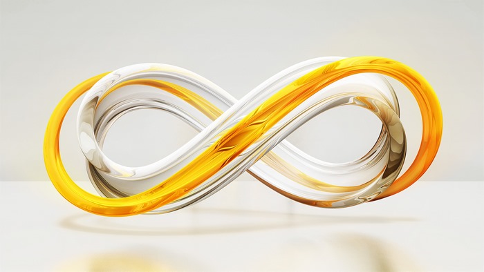3D render of a Mobius strip with gold and silver colors