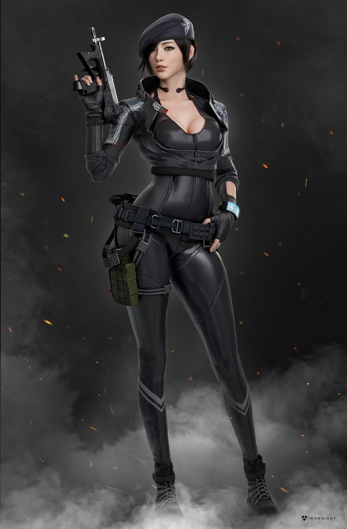 Woman in tactical gear holding a PP-2000