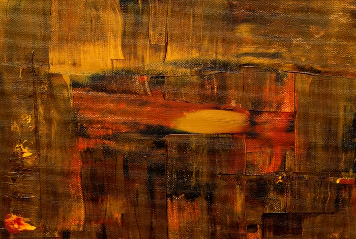 Abstract painting with brown and orange acrylic paint