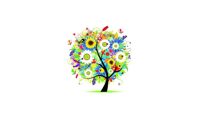 Colorful tree with flowers and butterflies