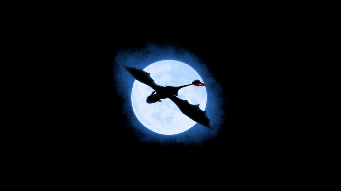 Toothless the dragon flying in front of the moon