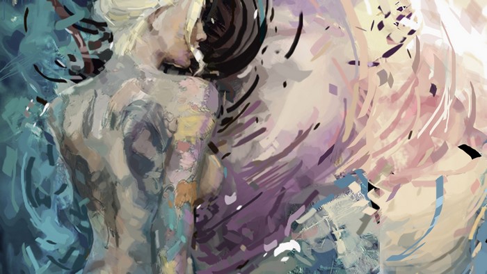 Two figures embracing, abstract painting
