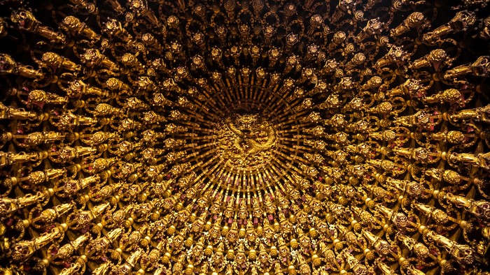 Golden Dragon Ceiling Decoration in Taiwanese Temple