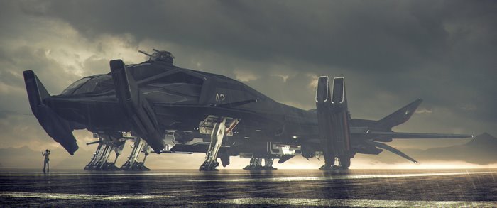 Star Citizen Retaliator bomber on tarmac
