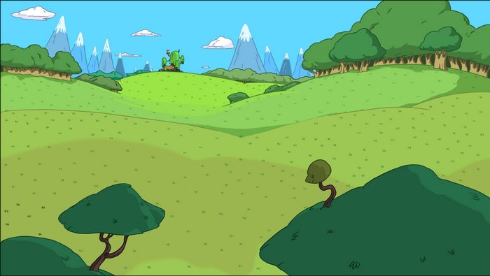 Adventure Time landscape with mountains and trees