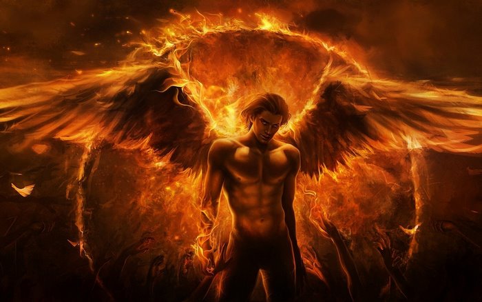 Angel with fiery wings