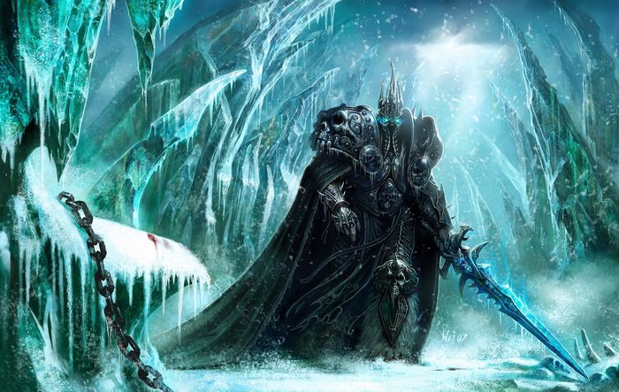 Arthas from Warcraft in an icy cave