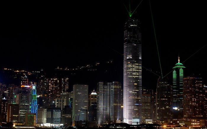 Hong Kong skyline at night with laser show