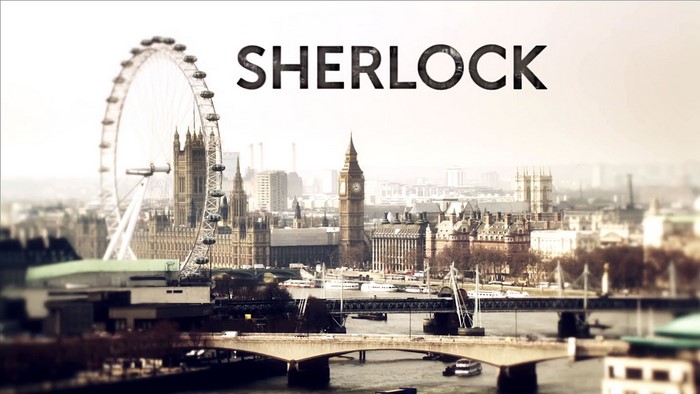 Sherlock title card over London skyline
