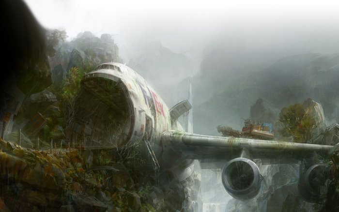 Abandoned Airplane Crash in Misty Jungle Gorge