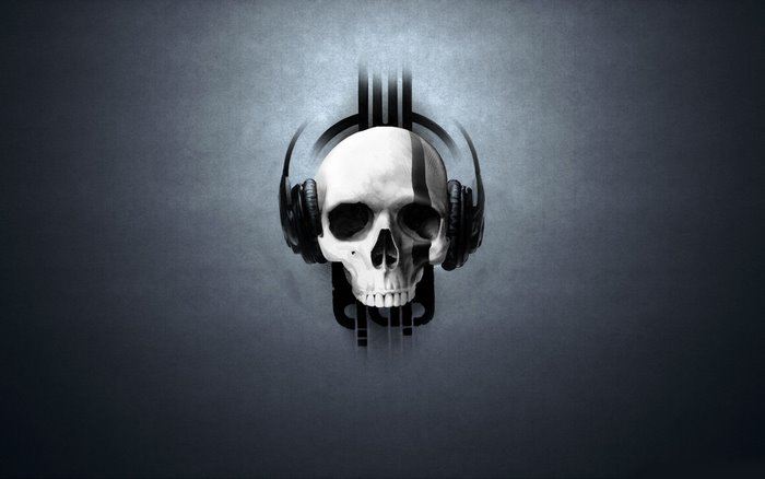 Skull with headphones and abstract design