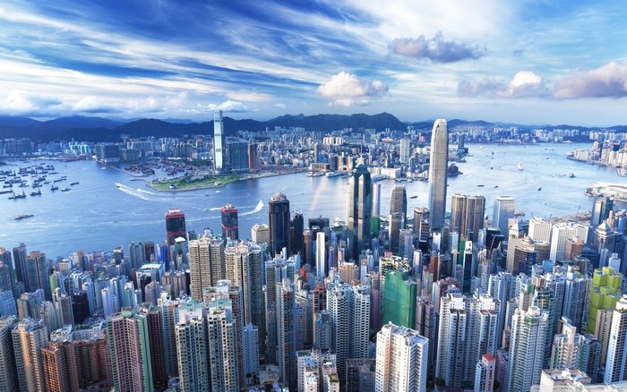 Hong Kong cityscape with skyscrapers and harbor