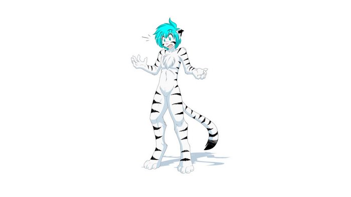 Anthro white tiger character with blue hair
