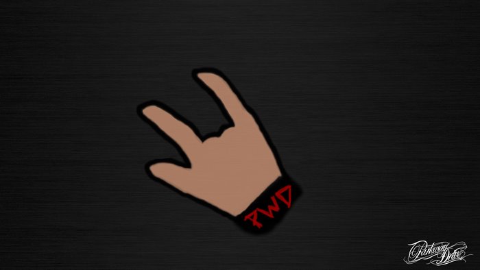 Hand with PWD wristband on black background