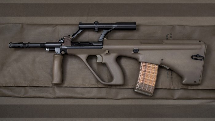 Steyr AUG rifle with scope