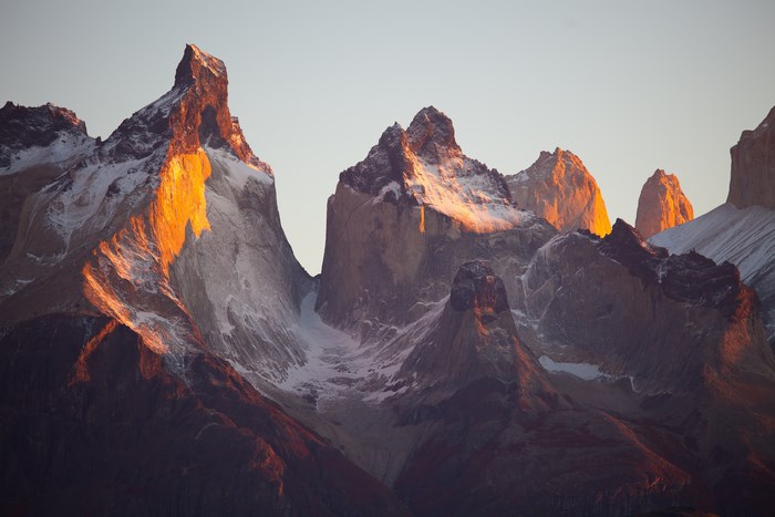 Torres del Paine National Park mountains at sunrise