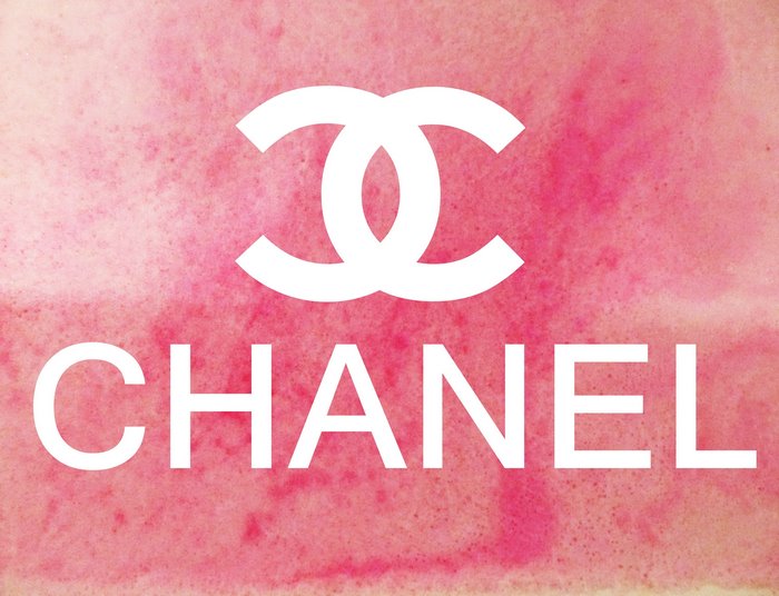 Chanel logo on pink watercolor background