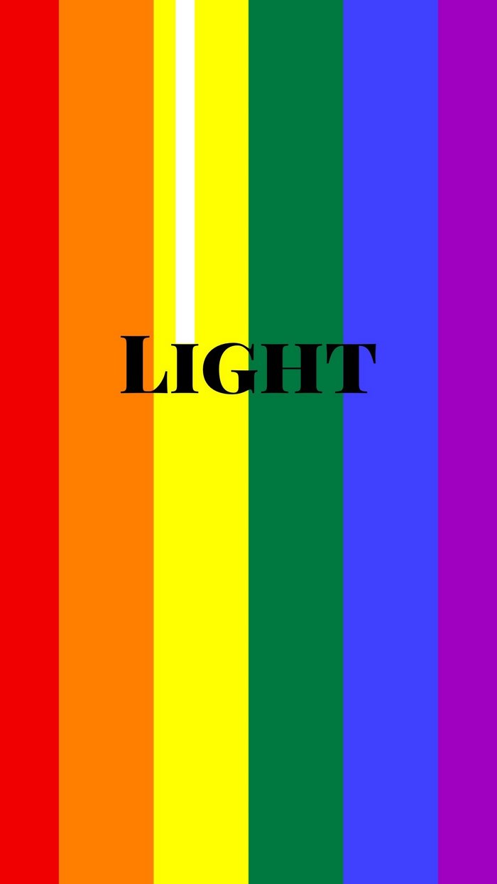 The word LIGHT on a rainbow background