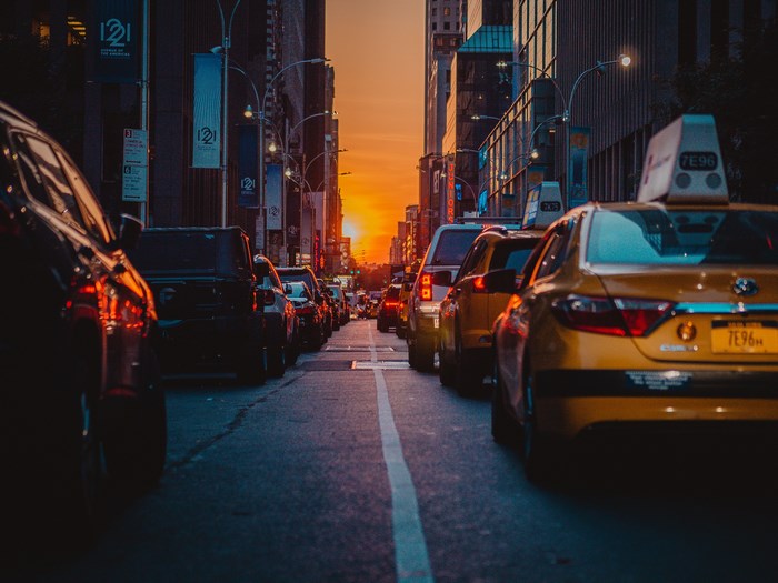 NYC traffic at sunset