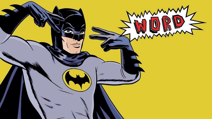 Batman from Adam West series with "WORD" speech bubble