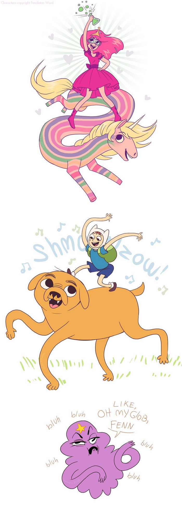 Princess Bubblegum, Finn, Jake, and Lumpy Space Princess from Adventure Time