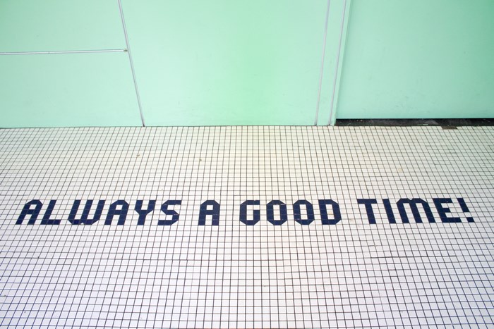Always a good time quote on tile floor