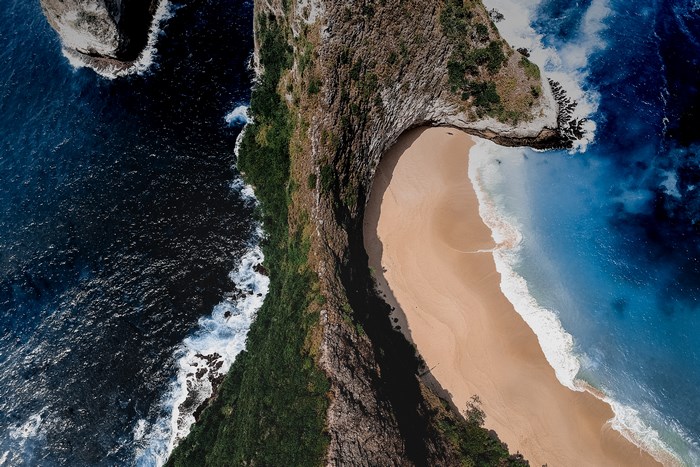 Aerial view of Kelingking Beach, Nusa Penida, Bali