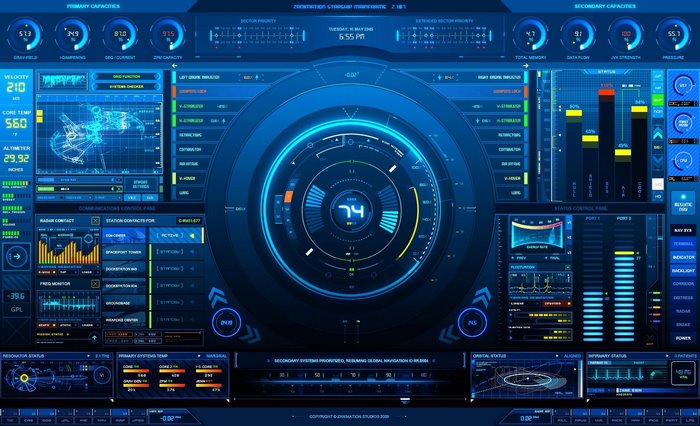 Futuristic spaceship control panel interface