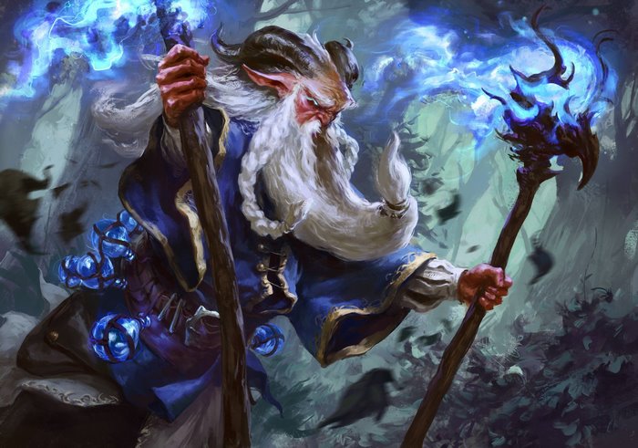 Fantasy art of a sorcerer with blue magic