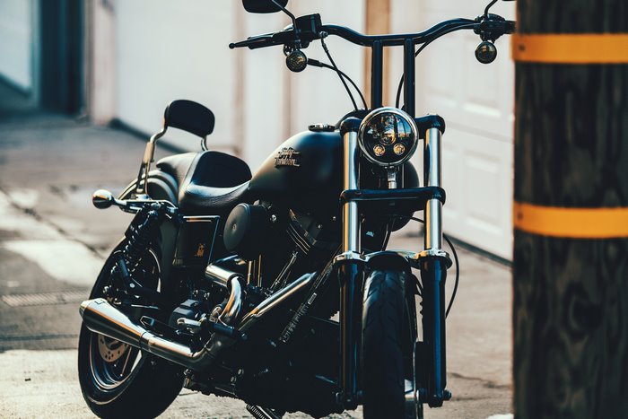 Black Harley Davidson motorcycle parked outdoors