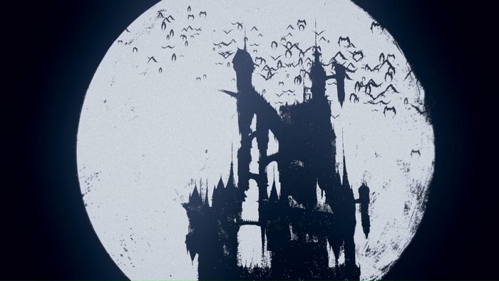 Castle and bats in front of the moon