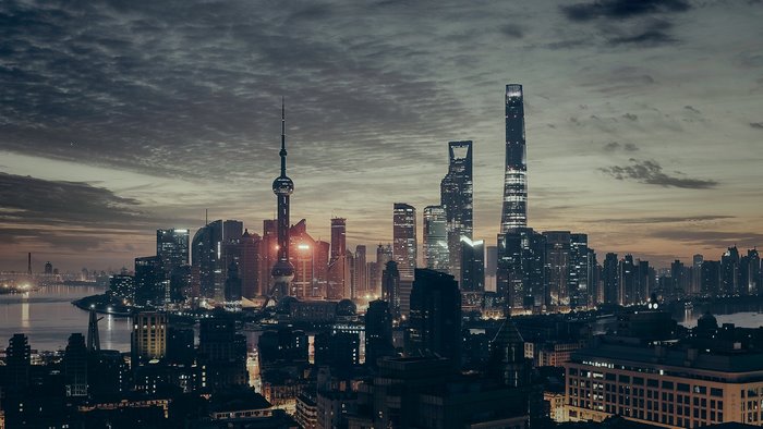 Shanghai cityscape at dusk with Oriental Pearl Tower