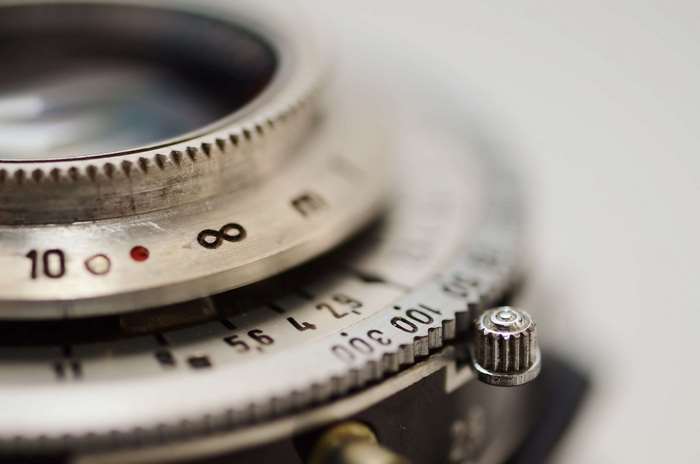 Vintage camera lens aperture and focus rings