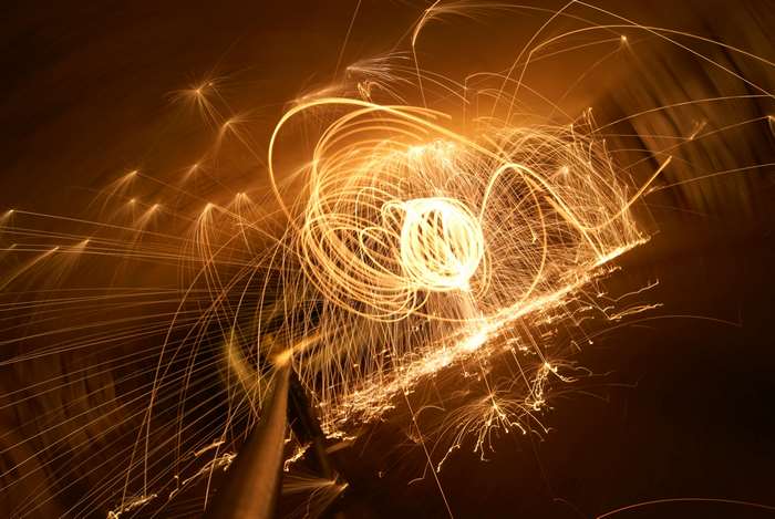 Light painting with sparks and a globe effect