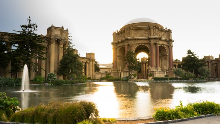 Palace of Fine Arts with fountain and dome