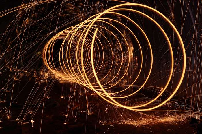 Light painting with sparks at night